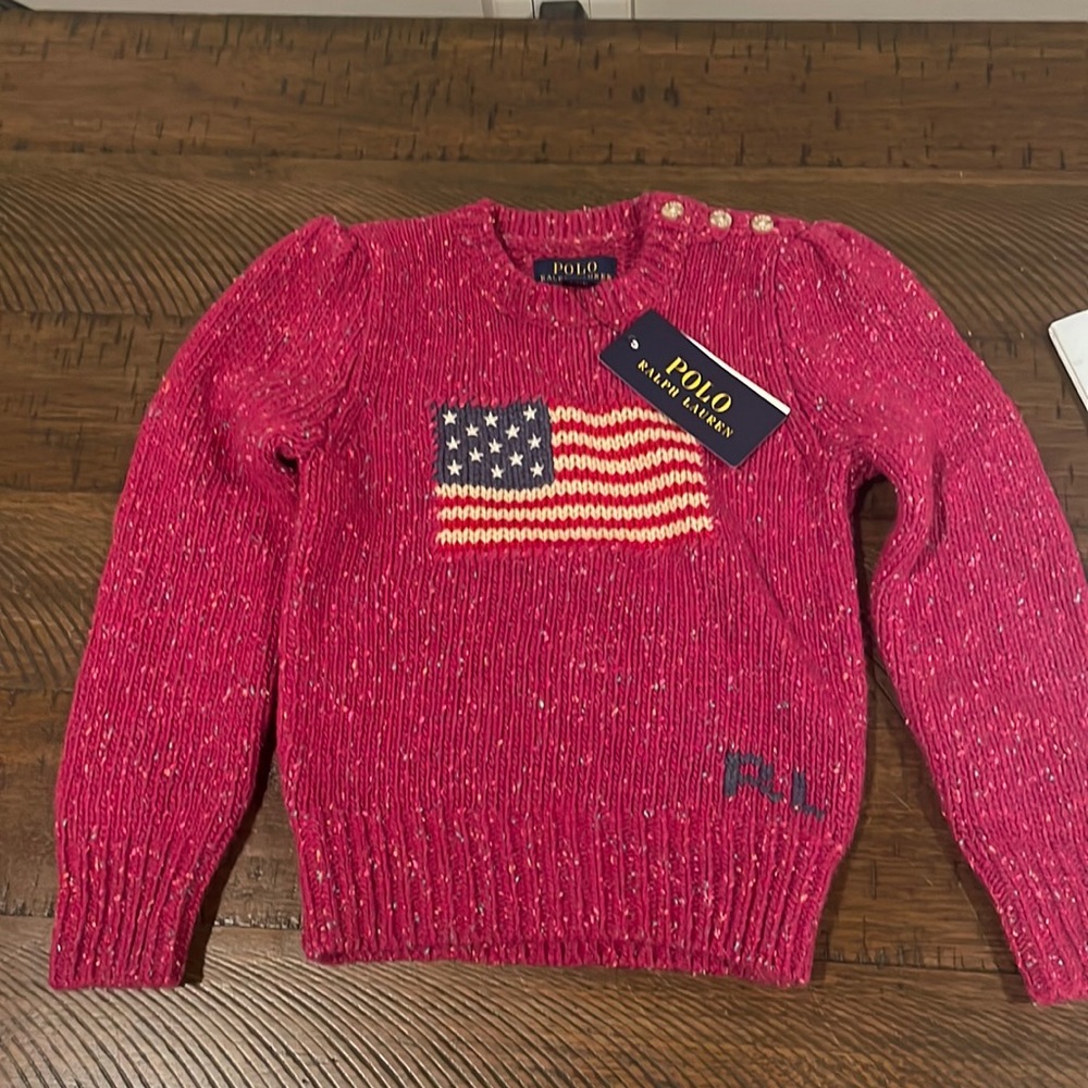 POLO RALPH LAUREN Girls American Flag Lambswool Sweater, Fuchsia